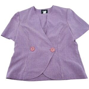 Sweet Suit Vintage Purple Plaid Short Sleeve Double‎ Breasted Blazer Top Size 12
